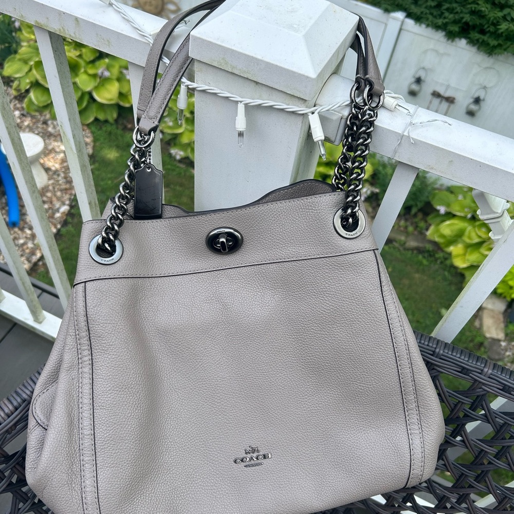 Coach Edie 31 Shoulder Bag in a Stone/ Gray color with Metal Hardware